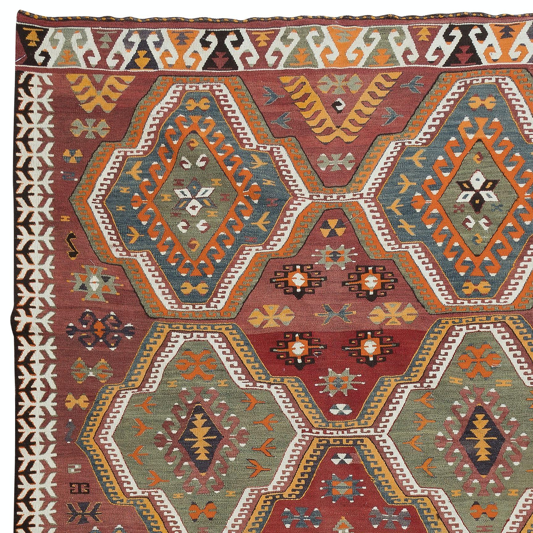 5.7x10 Ft handgewebter türkischer Kelim 'Flat Weave' mit geometrischen Mustern, Vintage (Türkisch) im Angebot