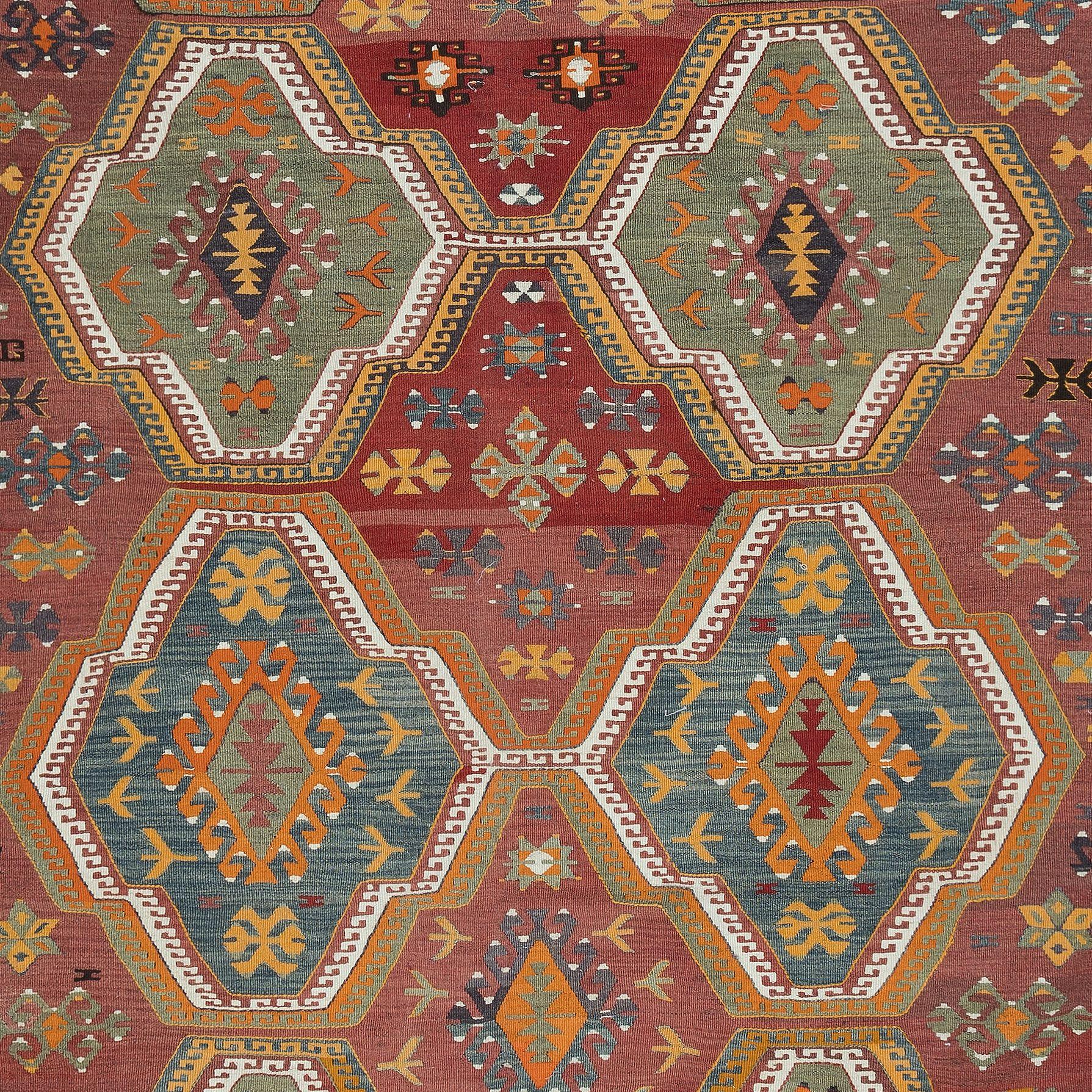 5.7x10 Ft handgewebter türkischer Kelim 'Flat Weave' mit geometrischen Mustern, Vintage (Handgewebt) im Angebot