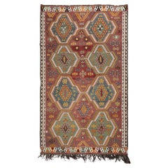 5.7x10 Ft handgewebter türkischer Kelim 'Flat Weave' mit geometrischen Mustern, Vintage