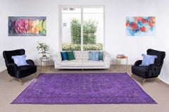Contemporary Handmade Turkish Vintage Rug Over-Dyed in Purple Color