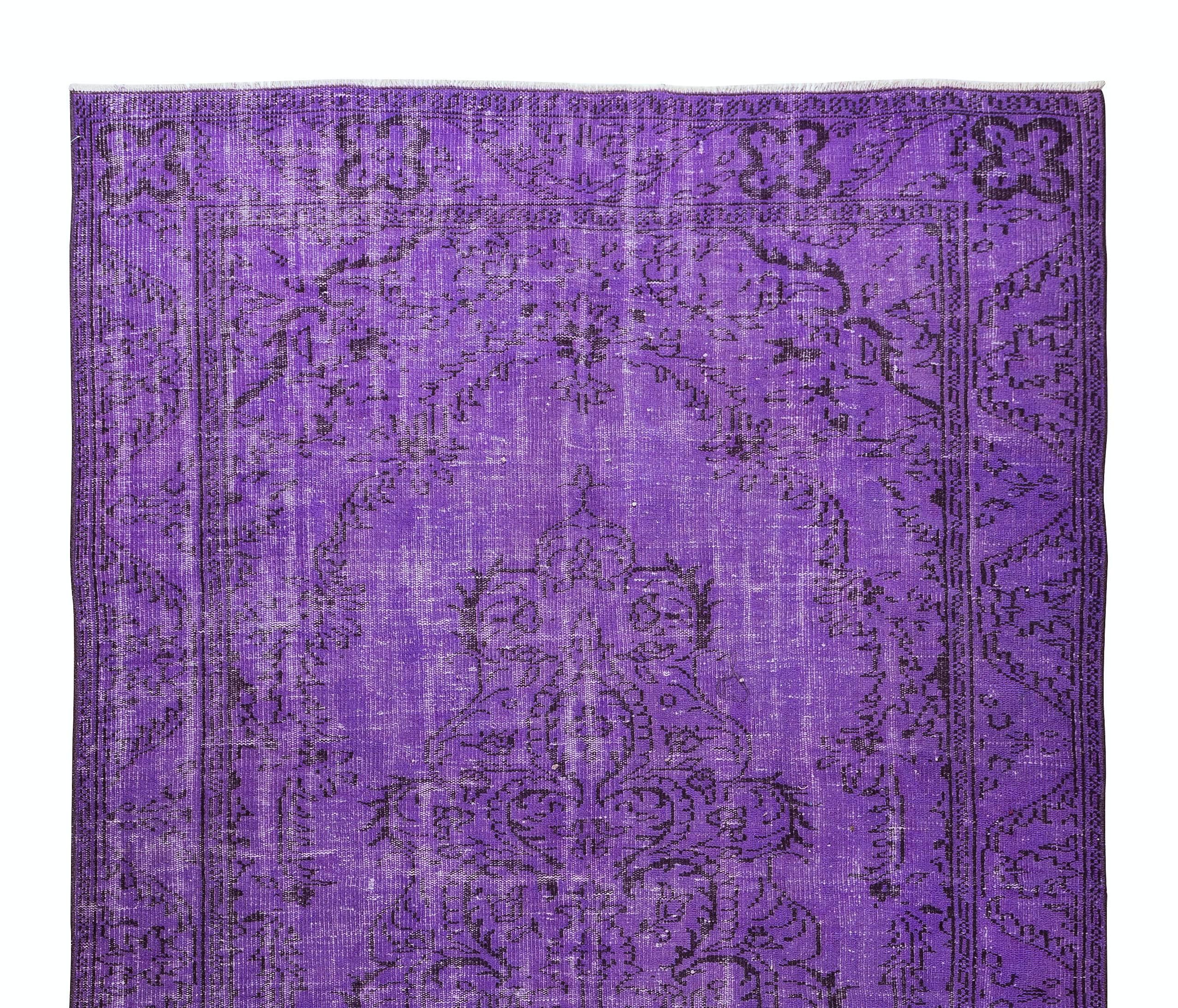 Hand-Knotted Contemporary Handmade Turkish Vintage Rug Over-Dyed in Purple Color For Sale