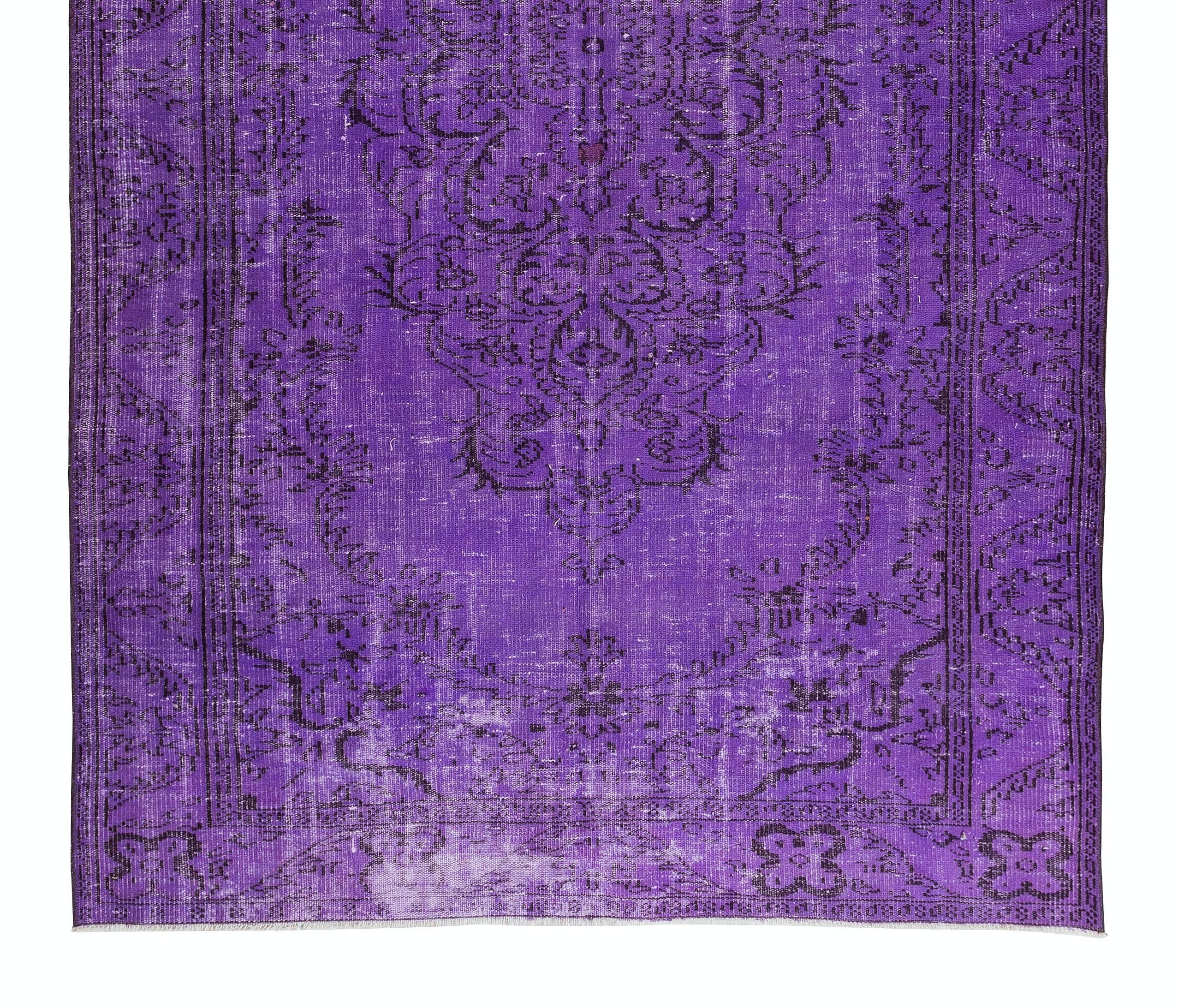 Contemporary Handmade Turkish Vintage Rug Over-Dyed in Purple Color In Good Condition For Sale In Philadelphia, PA