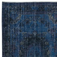 5.7x10.2 Ft French Aubusson Area Rug in Dark Blue, Handmade Turkish Carpet