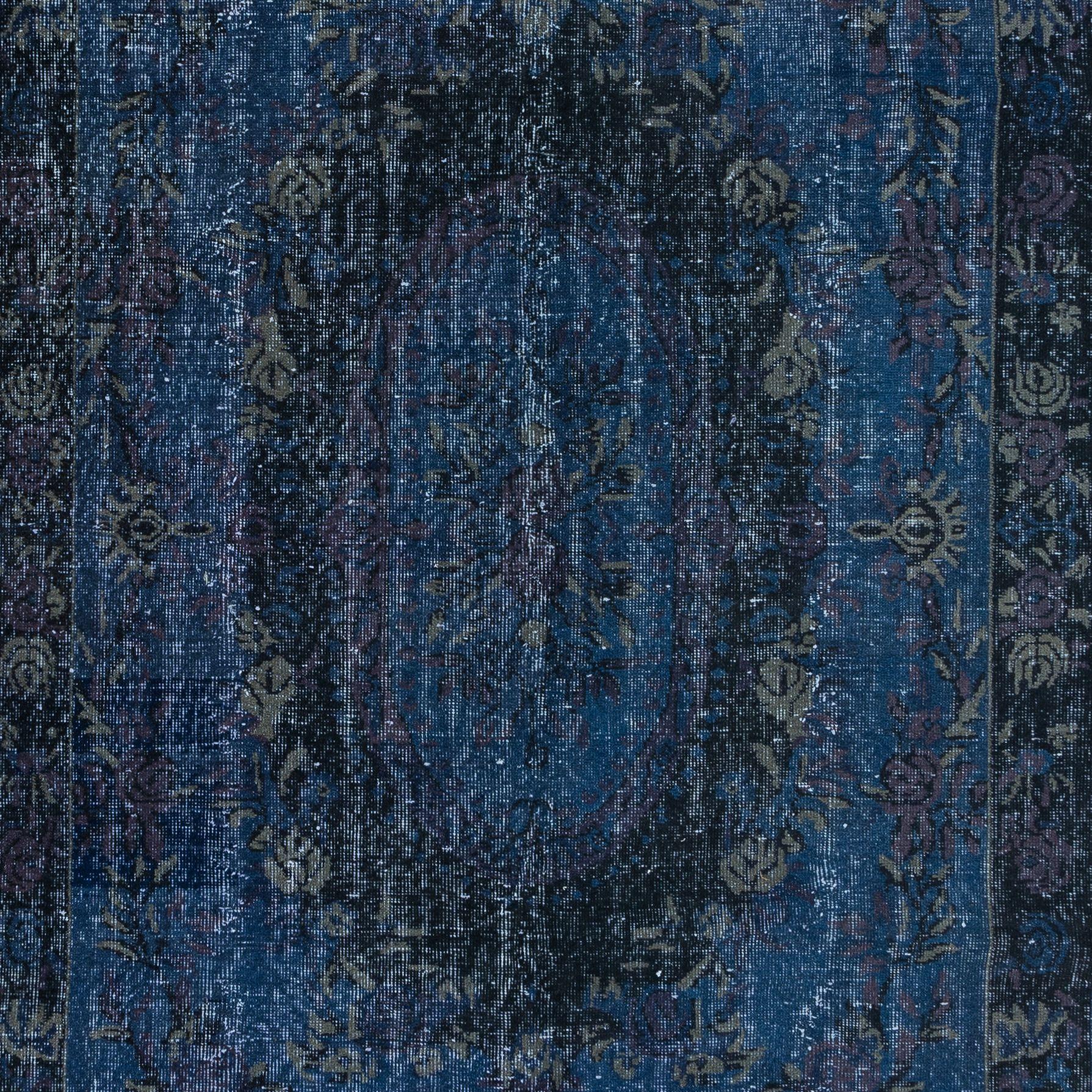 Hand-Knotted 5.7x10.2 Ft French Aubusson Area Rug in Dark Blue, Handmade Turkish Carpet For Sale
