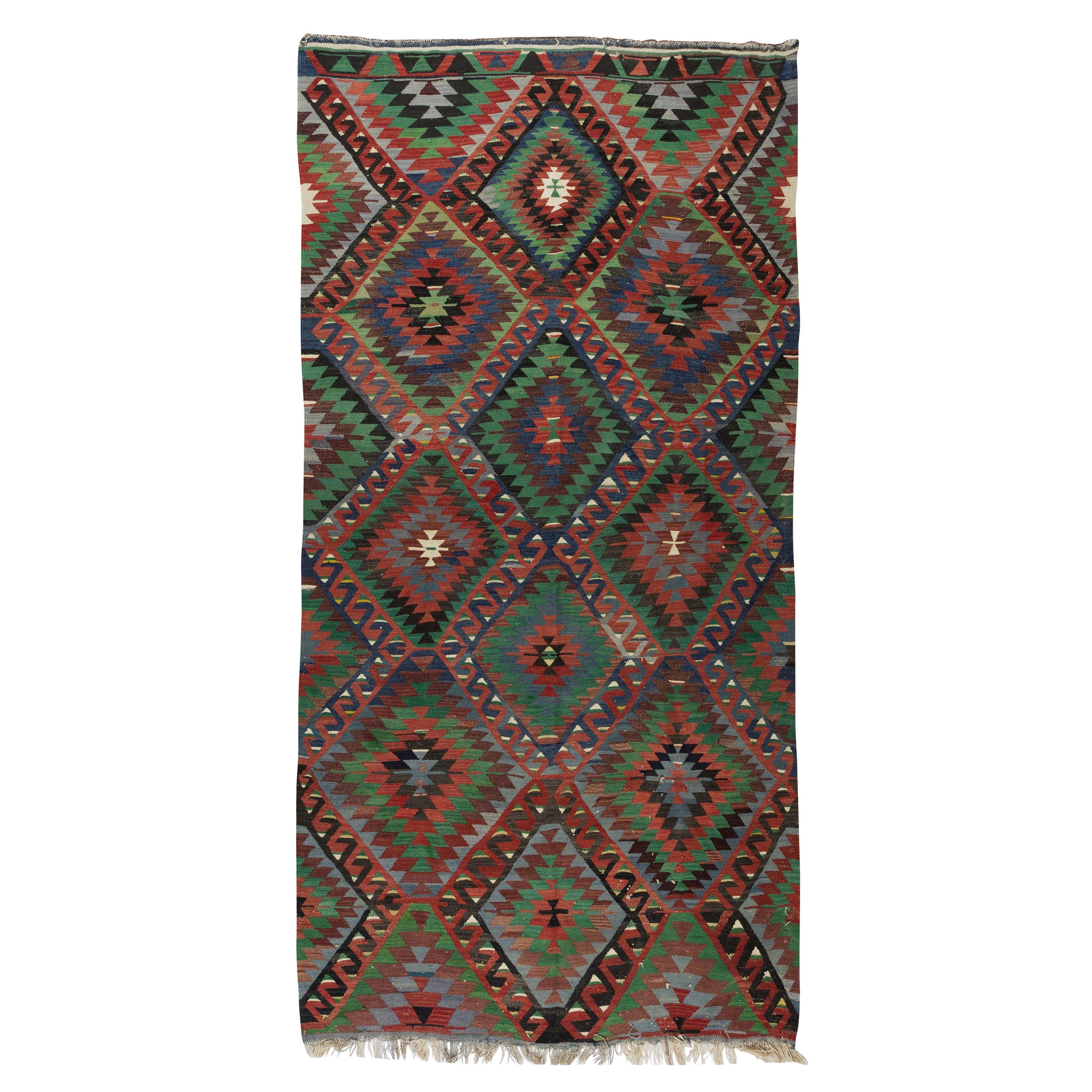 Rug & Kilim turco fatto a mano in lana, unico tappeto vintage a trama piatta