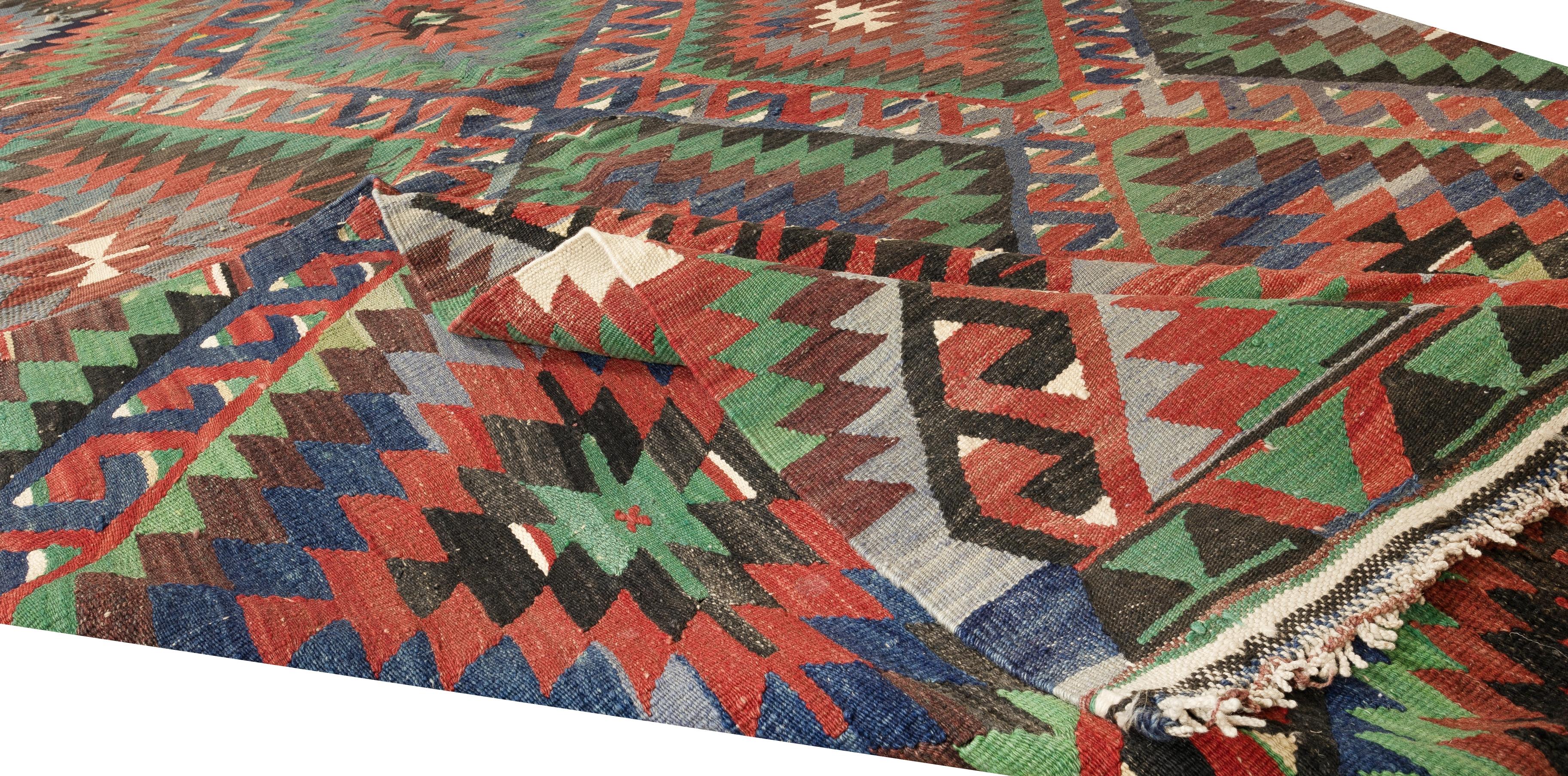 Hand-Woven 5.7x10.8 Ft Handmade Turkish Kilim, Vintage Flat-Weave Rug, Colorful Wool Carpet For Sale