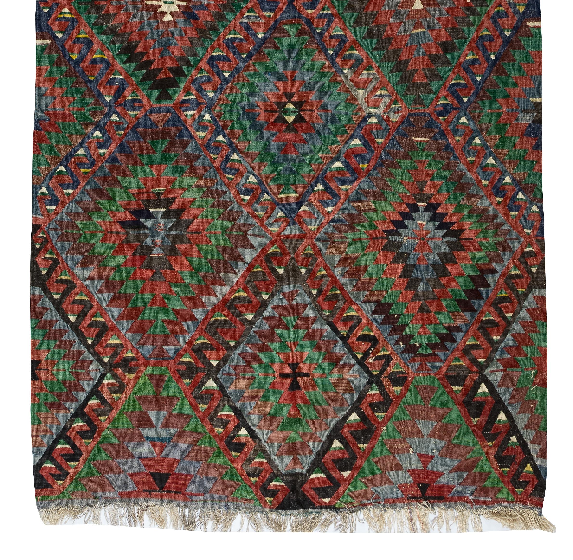 20th Century 5.7x10.8 Ft Handmade Turkish Kilim, Vintage Flat-Weave Rug, Colorful Wool Carpet For Sale