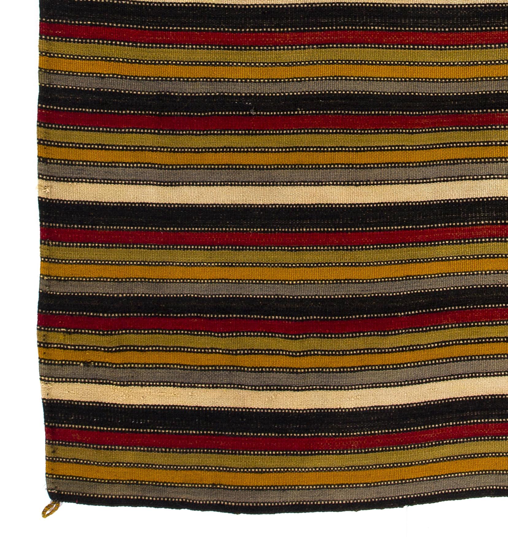 Turkish 5.7x5.9 Ft Handwoven Striped Vintage Anatolian Kilim, Flat-weave Rug, 100% Wool For Sale