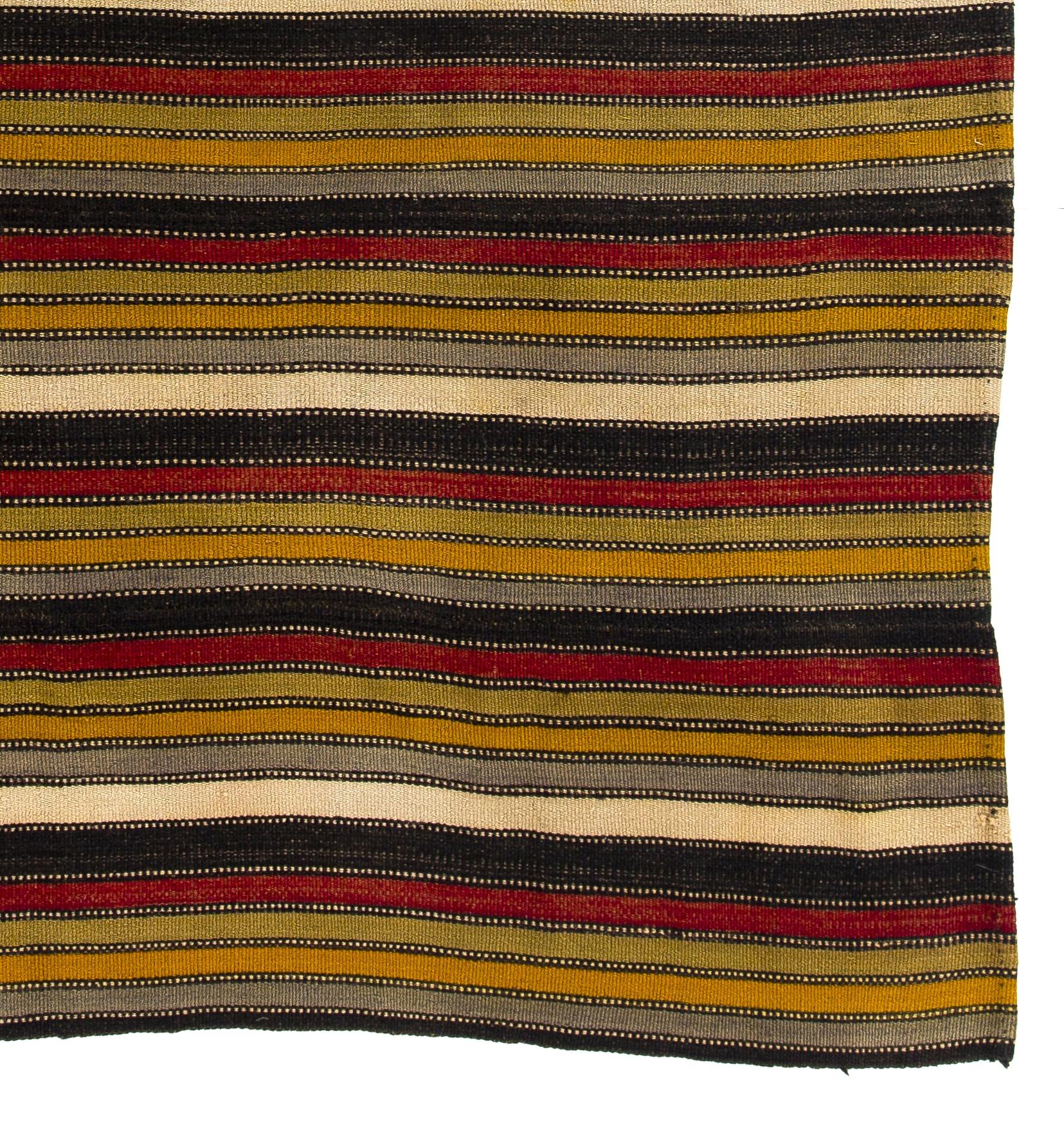 Hand-Woven 5.7x5.9 Ft Handwoven Striped Vintage Anatolian Kilim, Flat-weave Rug, 100% Wool For Sale