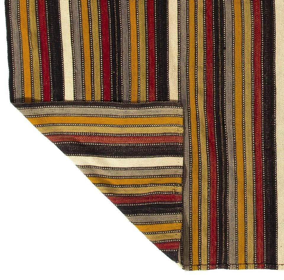Hand-Woven 5.7x5.9 ft Vintage Handwoven Striped Turkish Kilim, Multicolor Flat-Weave Rug