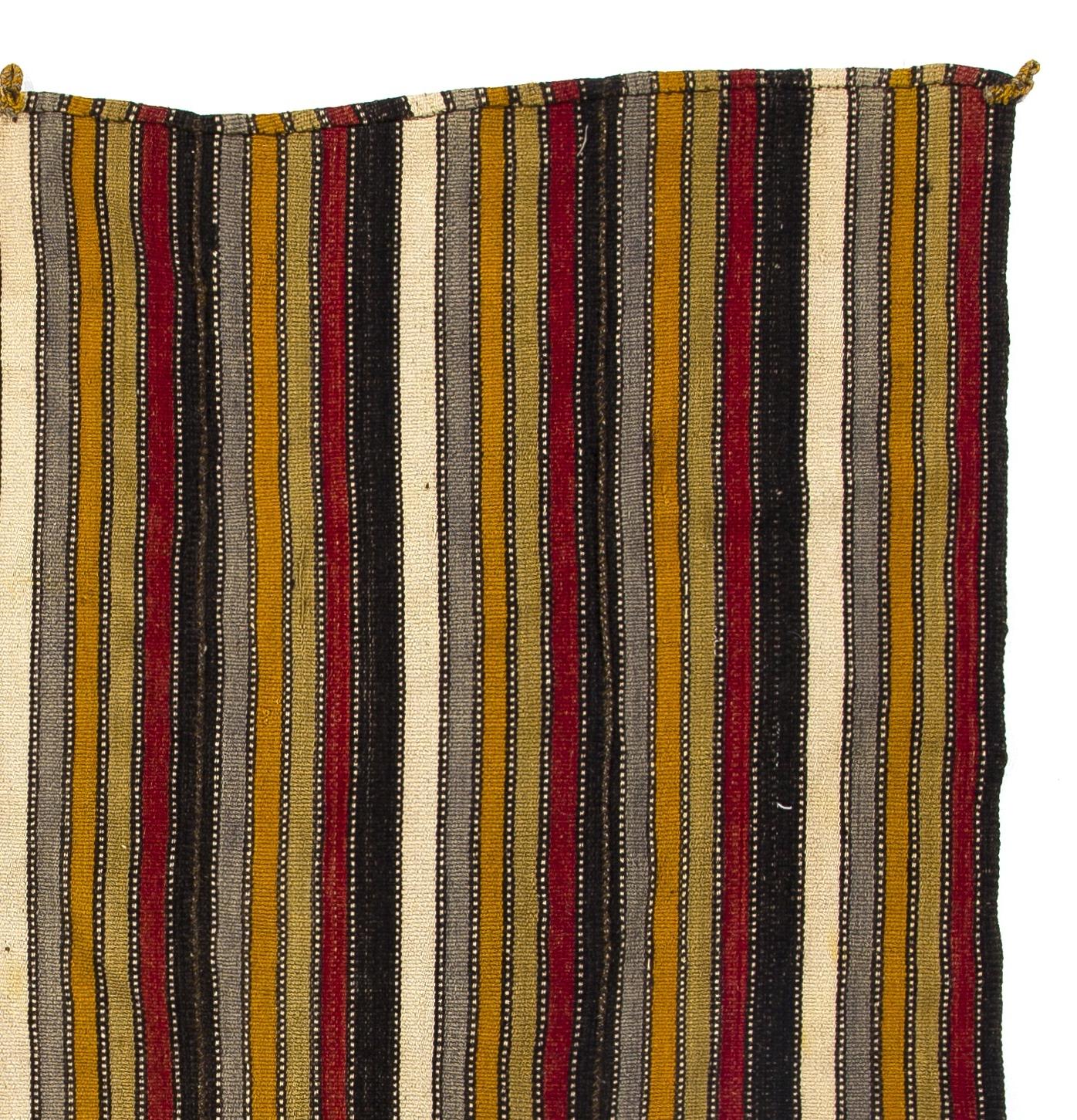 5.7x5.9 ft Vintage Handwoven Striped Turkish Kilim, Multicolor Flat-Weave Rug In Good Condition In Spring Valley, NY