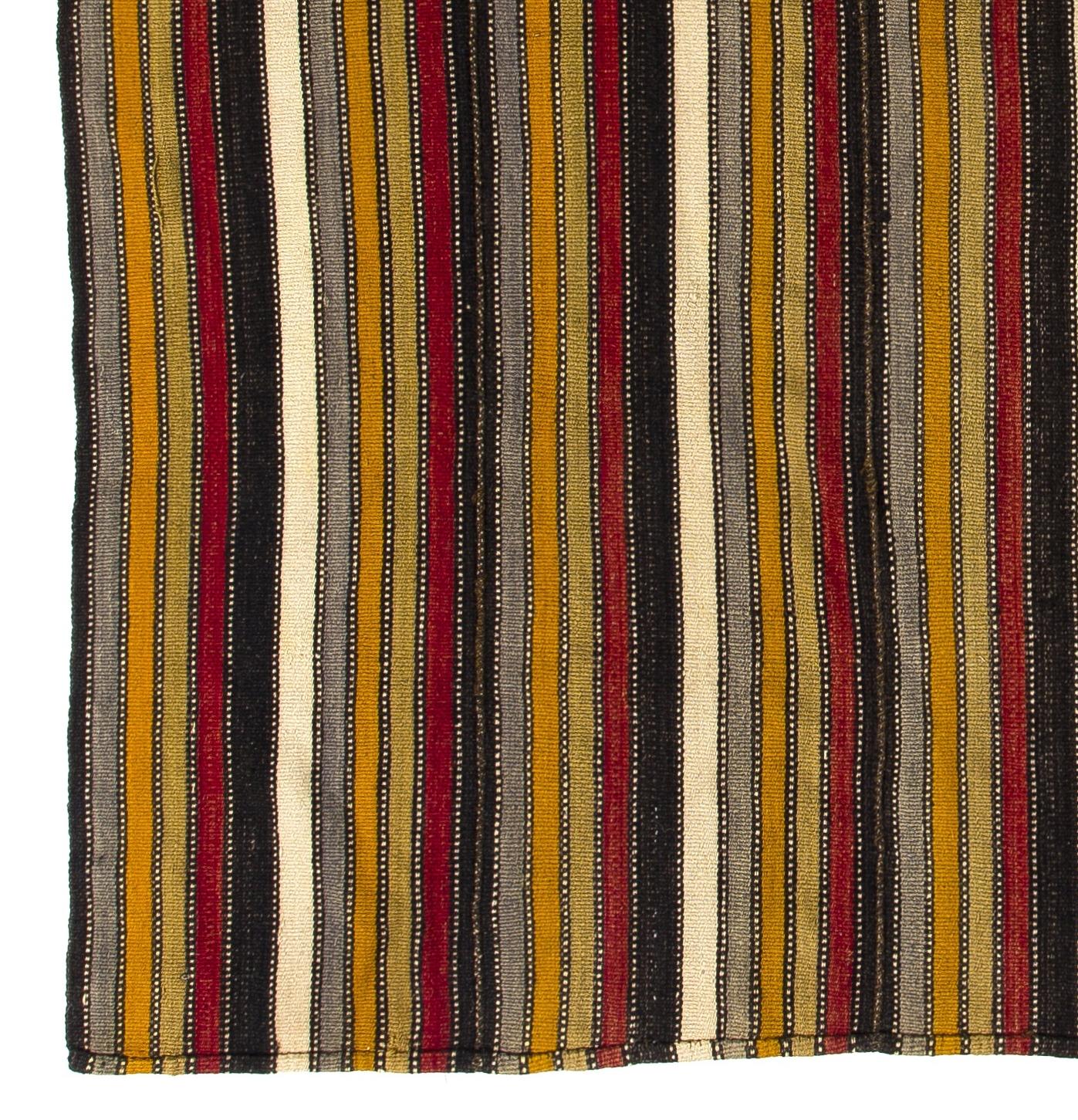 Late 20th Century 5.7x5.9 ft Vintage Handwoven Striped Turkish Kilim, Multicolor Flat-Weave Rug