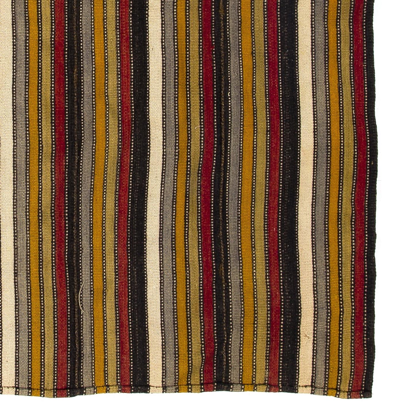 Wool 5.7x5.9 ft Vintage Handwoven Striped Turkish Kilim, Multicolor Flat-Weave Rug