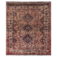 5
7"x6
5" Brown Vintage Persian Shiraz Hand Knotted Pure Wool Oriental Rug