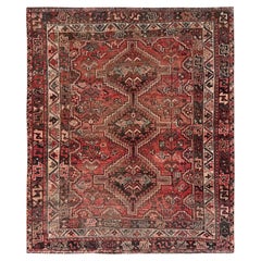 5
7"x6
8" Red Vintage Persian Shiraz with Geometric Design Hand Knotted Wool Rug