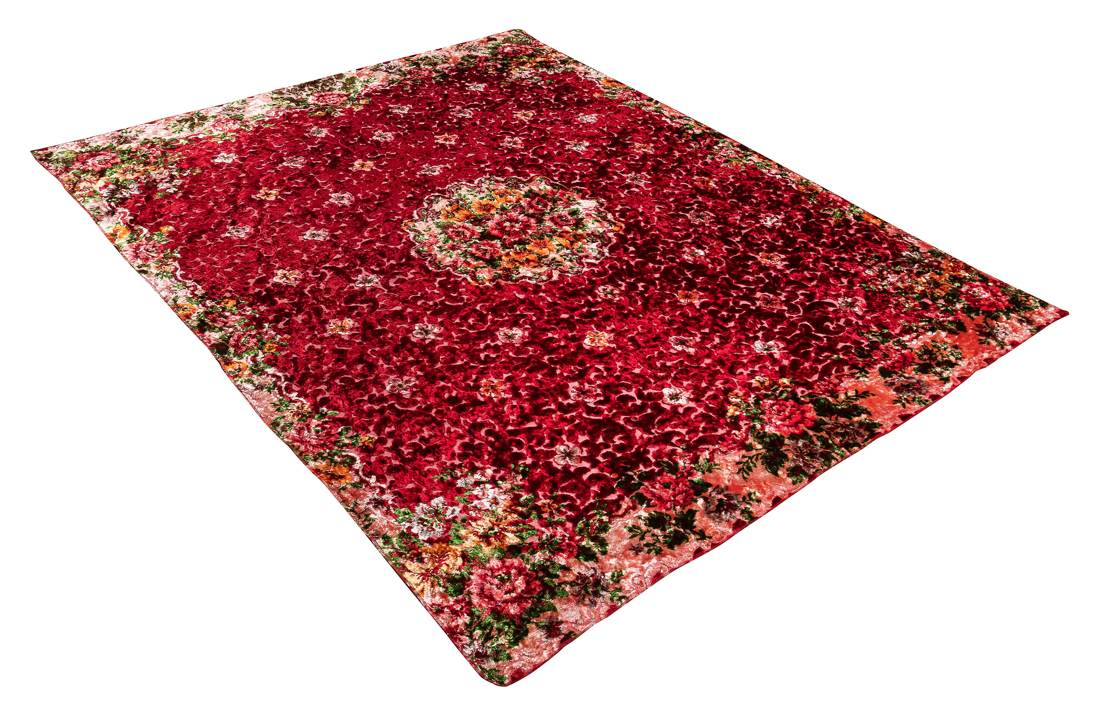 Bohemian 5.7x7 Ft One of a Kind Vintage Floral Design Velvet Wall Hanging, Red Bed Cover For Sale