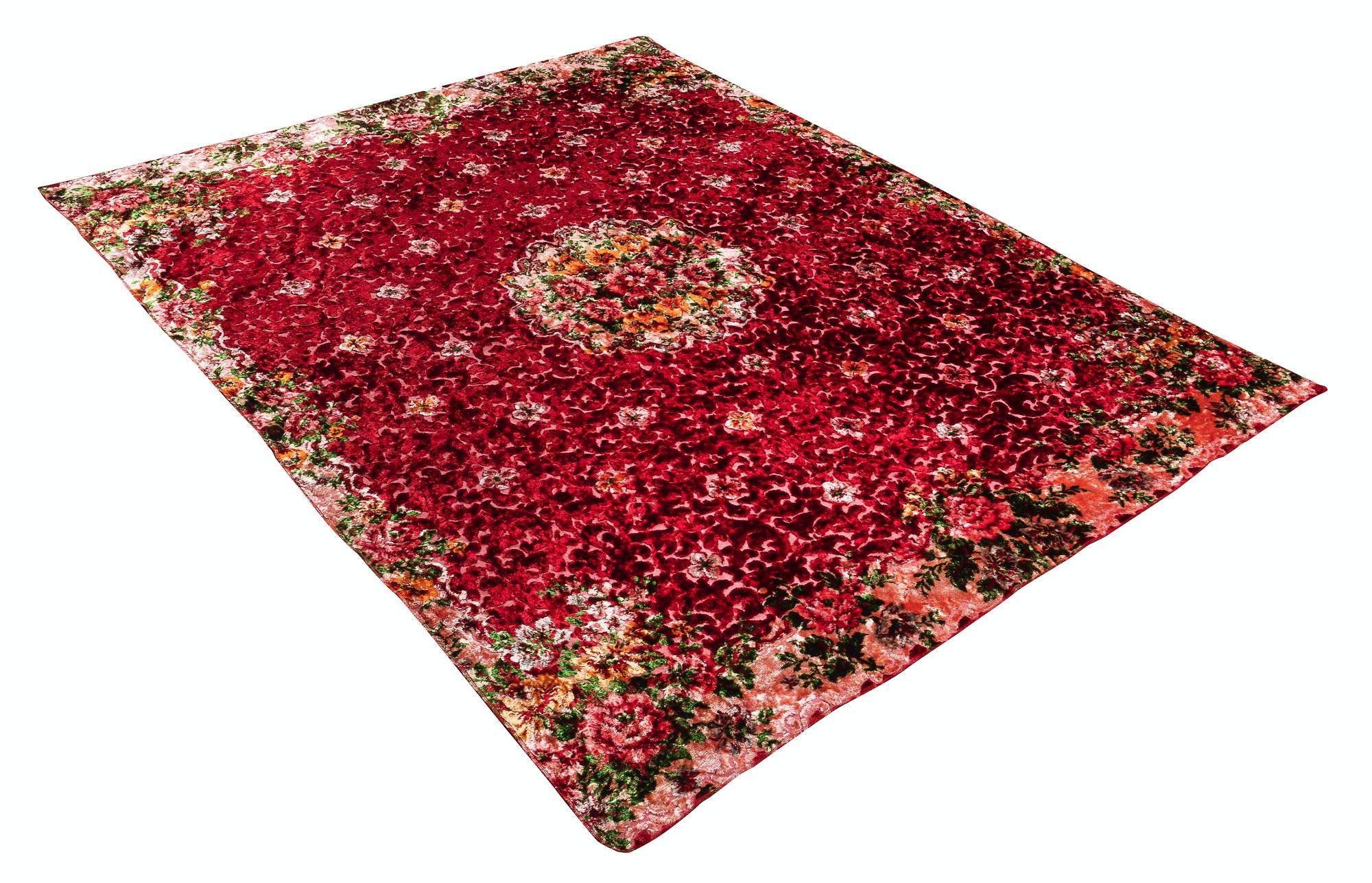 5.7x7 Ft Einzigartiges Vintage-Wandbehang aus Samt mit Blumenmuster, roter Bettbezug (Böhmisch) im Angebot