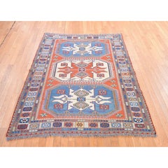 5'7"x7' Orange Vintage Soumak 100% Wool Hand Woven Flat Weave Oriental Rug