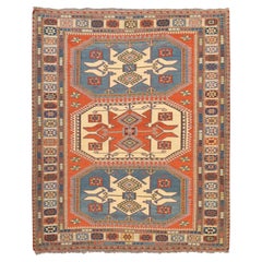 5'7"x7' Orange Vintage Soumak 100% Wool Hand Woven Flat Weave Oriental Rug