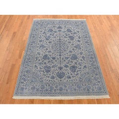 5'7"x7'10" Silk Gray Kashan 250 KPSI Half Wool Half Silk Hand Knotted Rug
