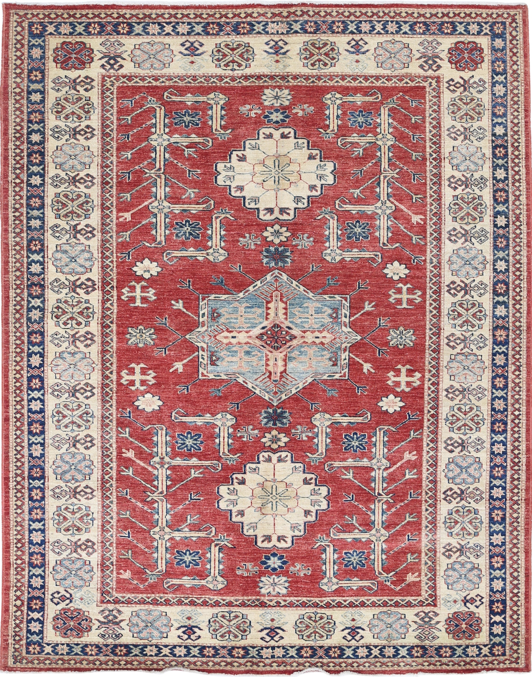 5.7x7.2 ft Hand Knotted Turkish Wool Area Rug for Living Room and Bedroom Decor