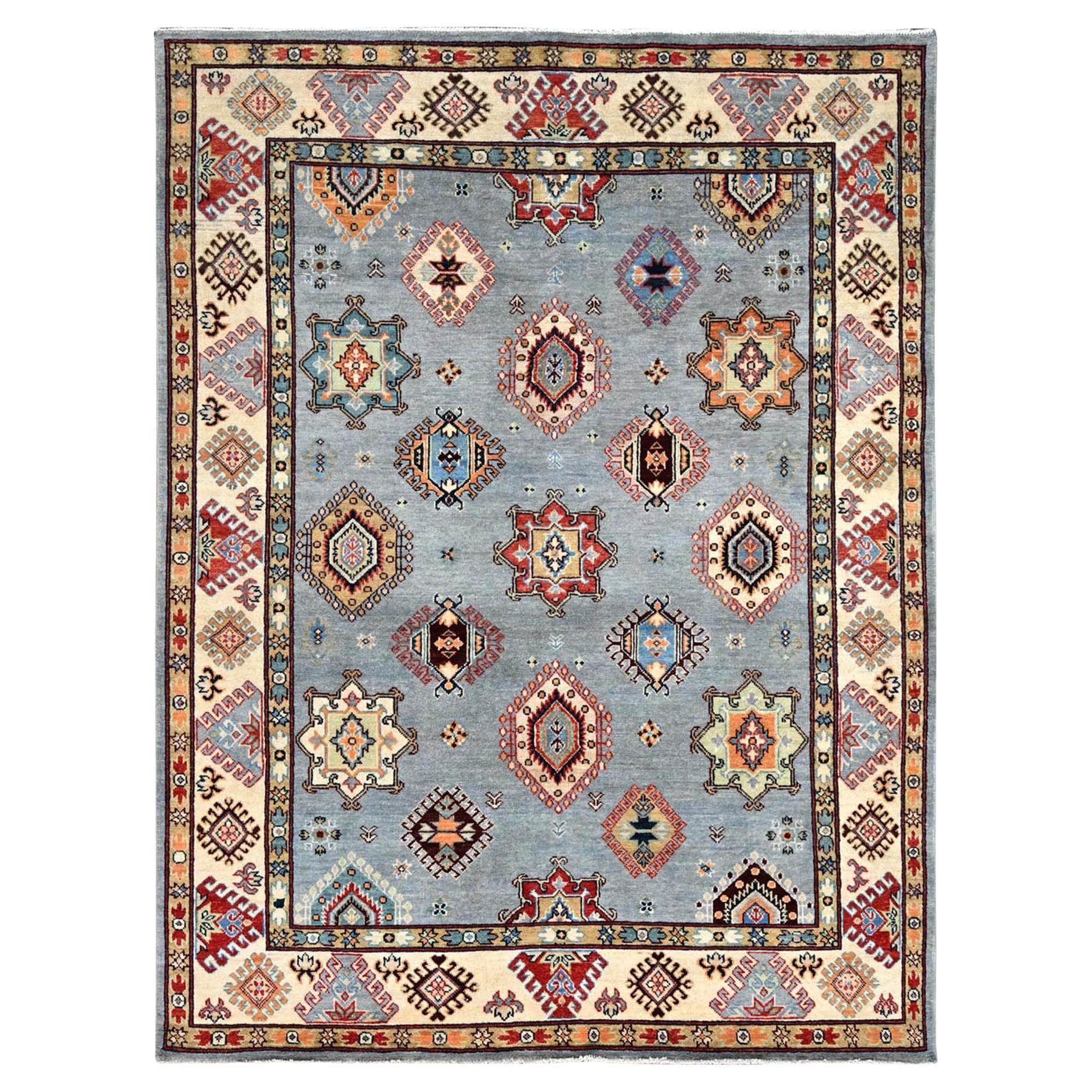 5'7"x7'5" Poolhouse Gray Special Kazak Hand Knotted 100% Wool Oriental Rug