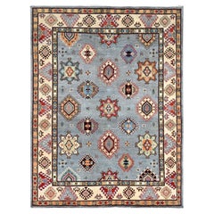5'7 "x7'5" Poolhouse Gris Spécial Kazak Tapis d'Orient 100% laine noué à la main