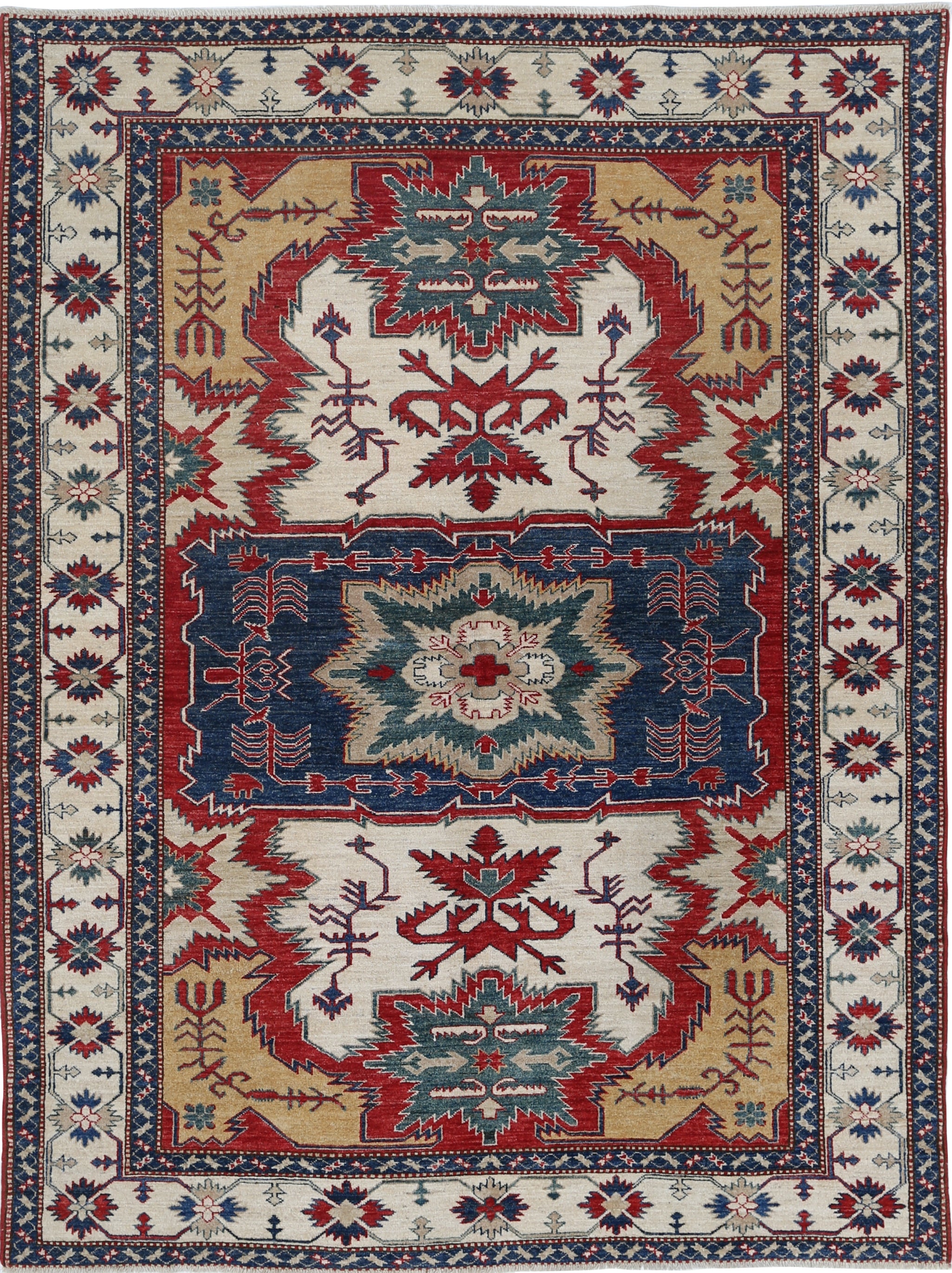 5.7x7.6 ft Hand Knotsted Tribal Turkish Area Rug for Living Room. 100% laine