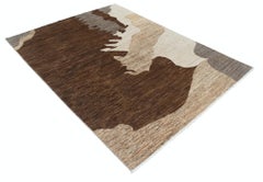 5.7x7.6 ft handgefertigter brauner, beiger und grauer Teppich. Abstrakter moderner Designteppich
