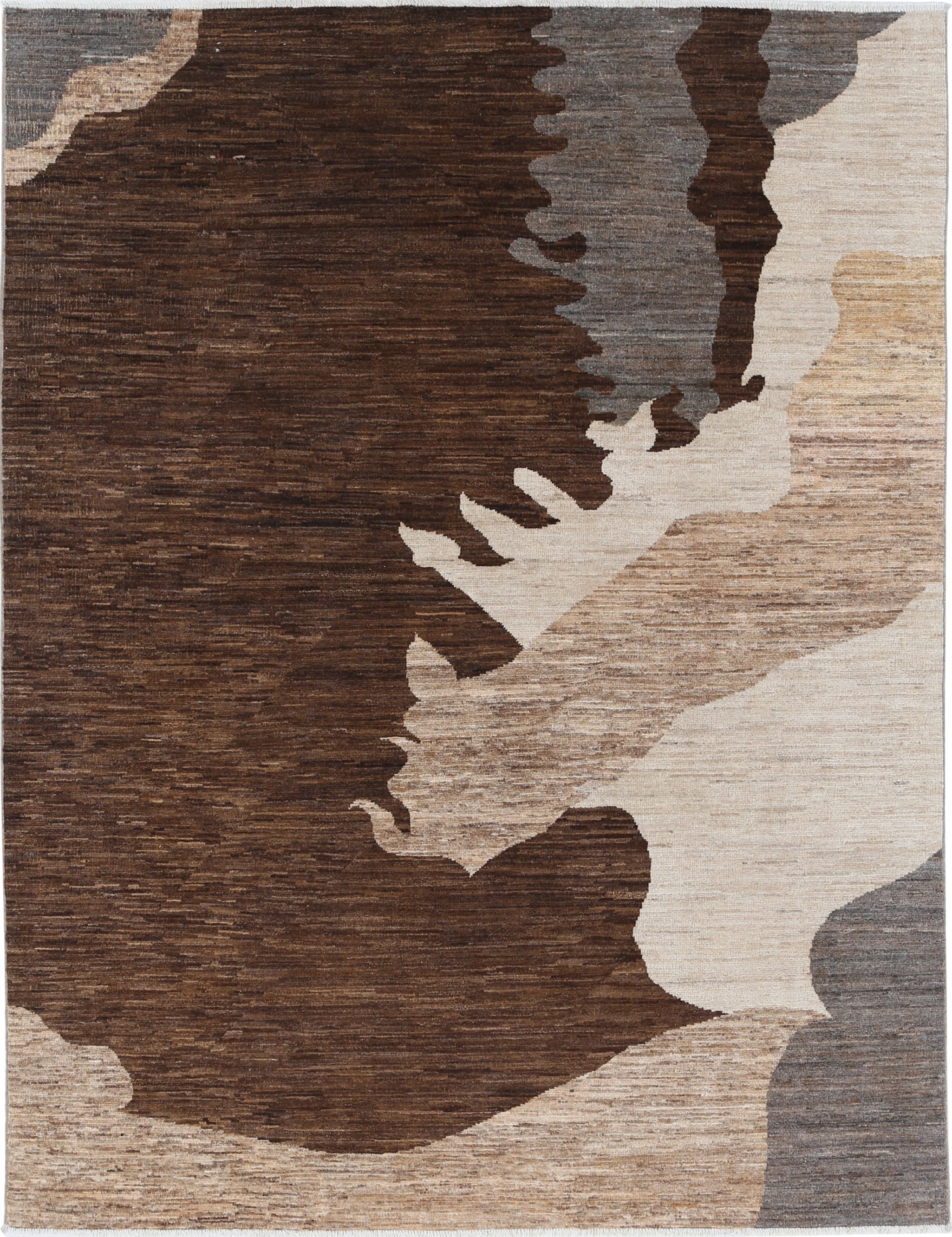 5.7x7.6 ft Handmade Brown, Beige and Gray Rug. Abstract Modern Design Carpet For Sale