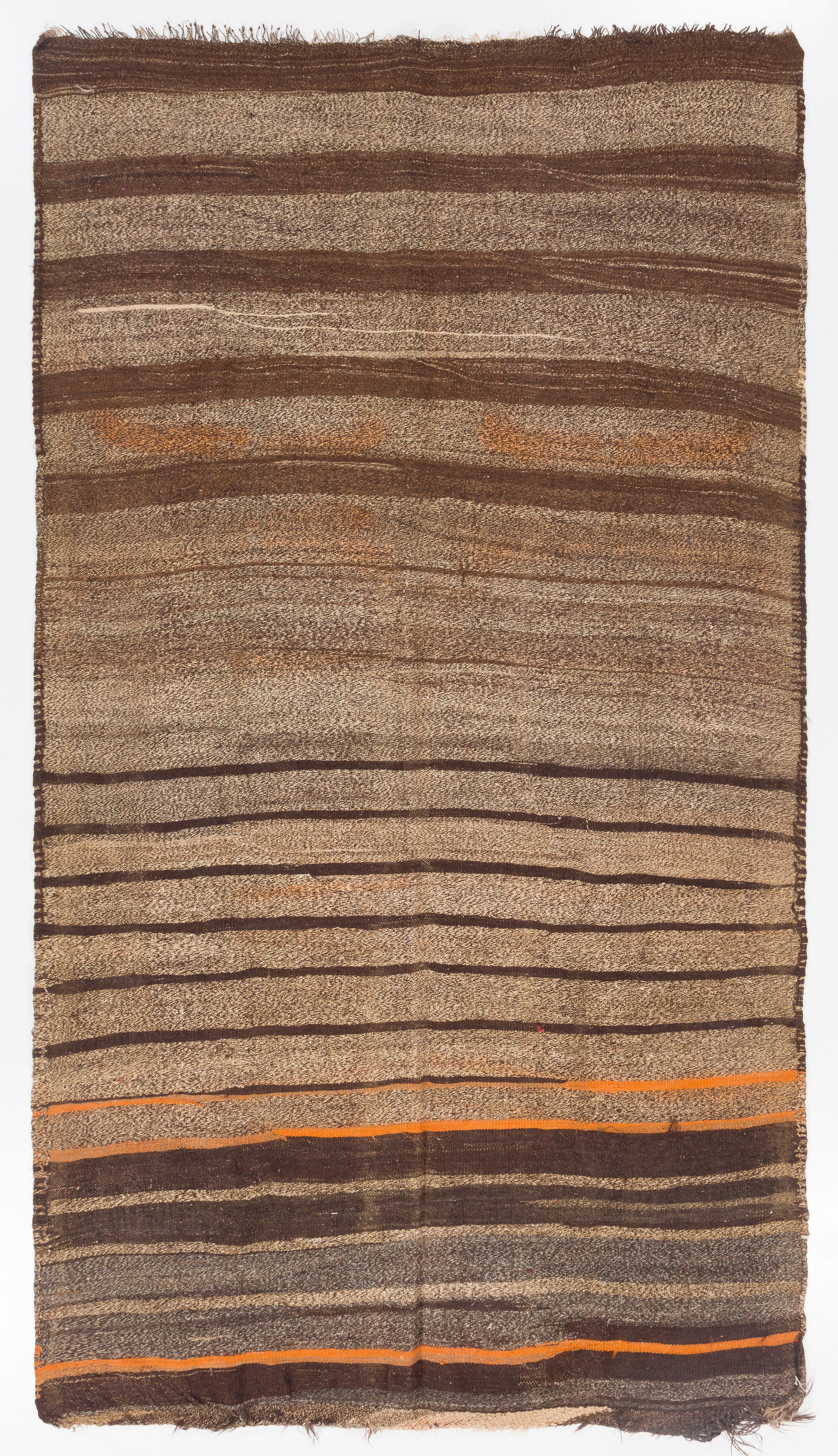 5.7x7.6 Ft Vintage Striped Handmade Wool Kilim Rug in Brown, Beige and Orange For Sale