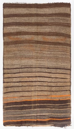 5.7x7.6 Ft Vintage Striped Handmade Wool Kilim Rug in Brown, Beige and Orange
