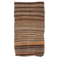 5.7x7.6 Ft Striped Retro Handmade Wool Runner Kilim in Brown, Beige and Orange