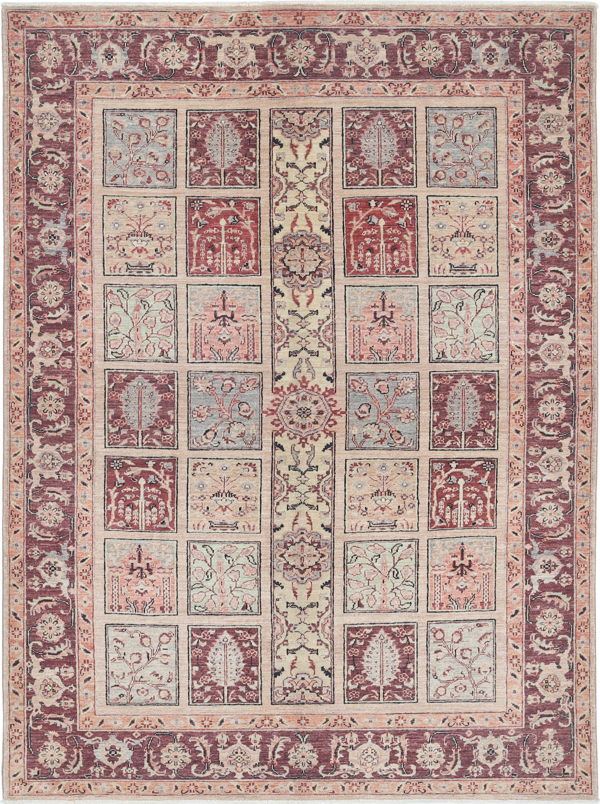 5.7x7.7 ft Hand Knotted Blush and Ivory Wool Area Rug with Floral Design For Sale