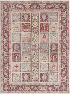 5.7x7.7 ft Hand Knotted Blush and Ivory Wool Area Rug with Floral Design