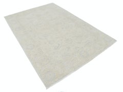 5.7x7.8 ft handgeknüpfter türkischer Wollteppich mit floralem Design. Beige Oushak-Teppich