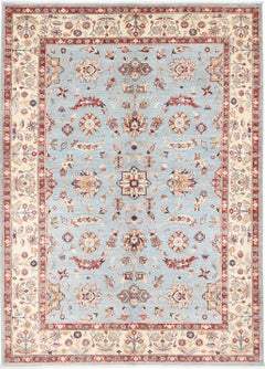 5.7x7.8 ft Traditional Hand Knotted Floral Area Rug in Light Blue and Beige