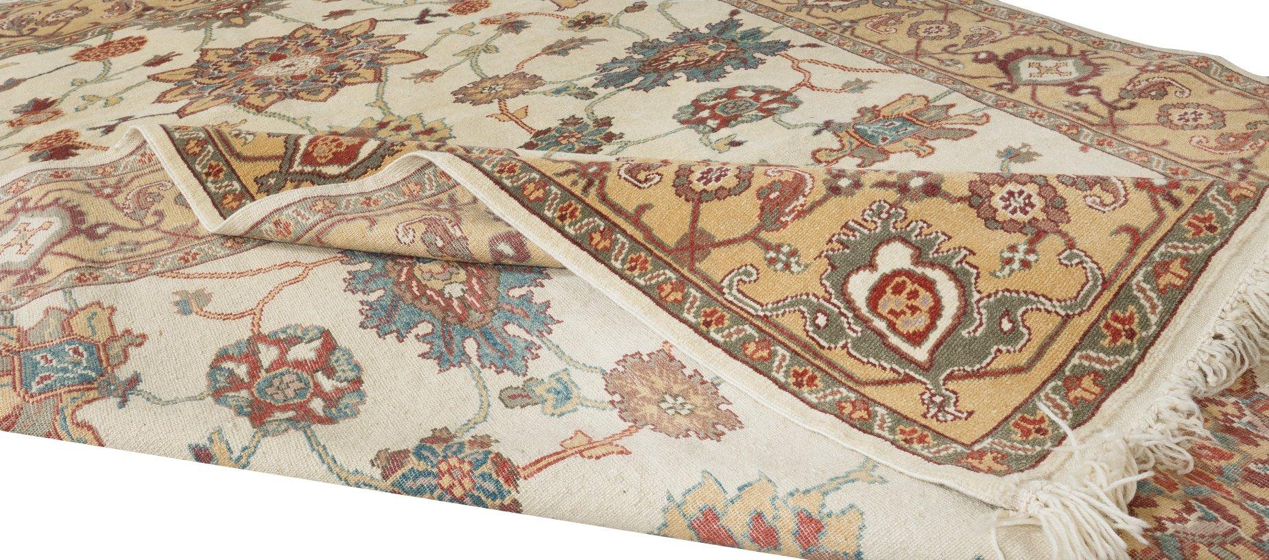 Modern 5.7x7.9 Ft Hand Knotted Turkish Floral Rug, Vintage Authentic Oushak Wool Carpet For Sale