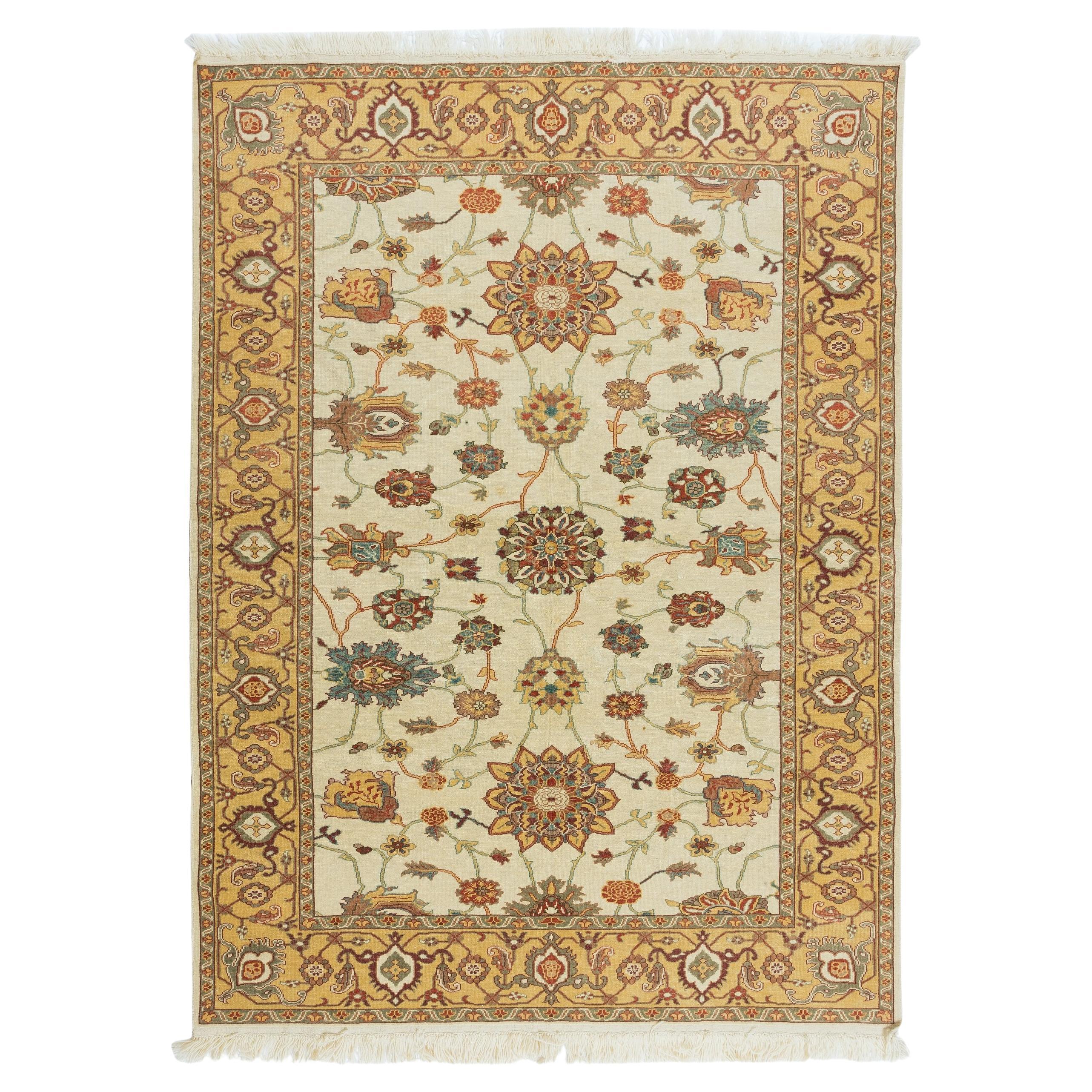 5.7x7.9 Ft Hand Knotted Turkish Floral Rug, Vintage Authentic Oushak Wool Carpet For Sale