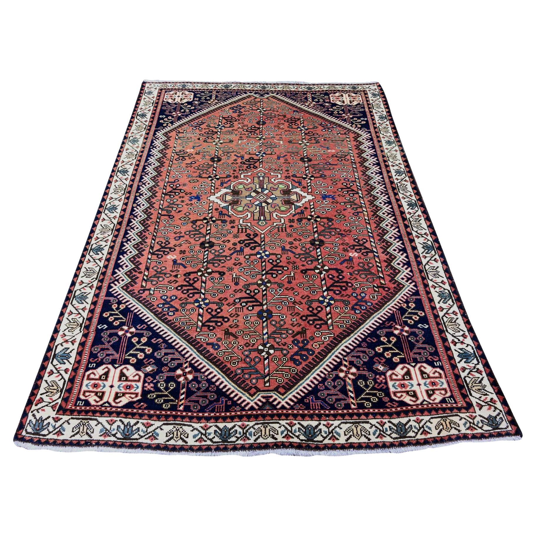 5'7 "x7'9" Rouge Vintage Persan Shiraz Tribal Design Hand Knotsted Pure Wool Rugs