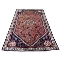 5'7 "x7'9" Alfombra de Lana Pura Anudada a Mano con Diseño Tribal Persa Shiraz Rojo Vintage
