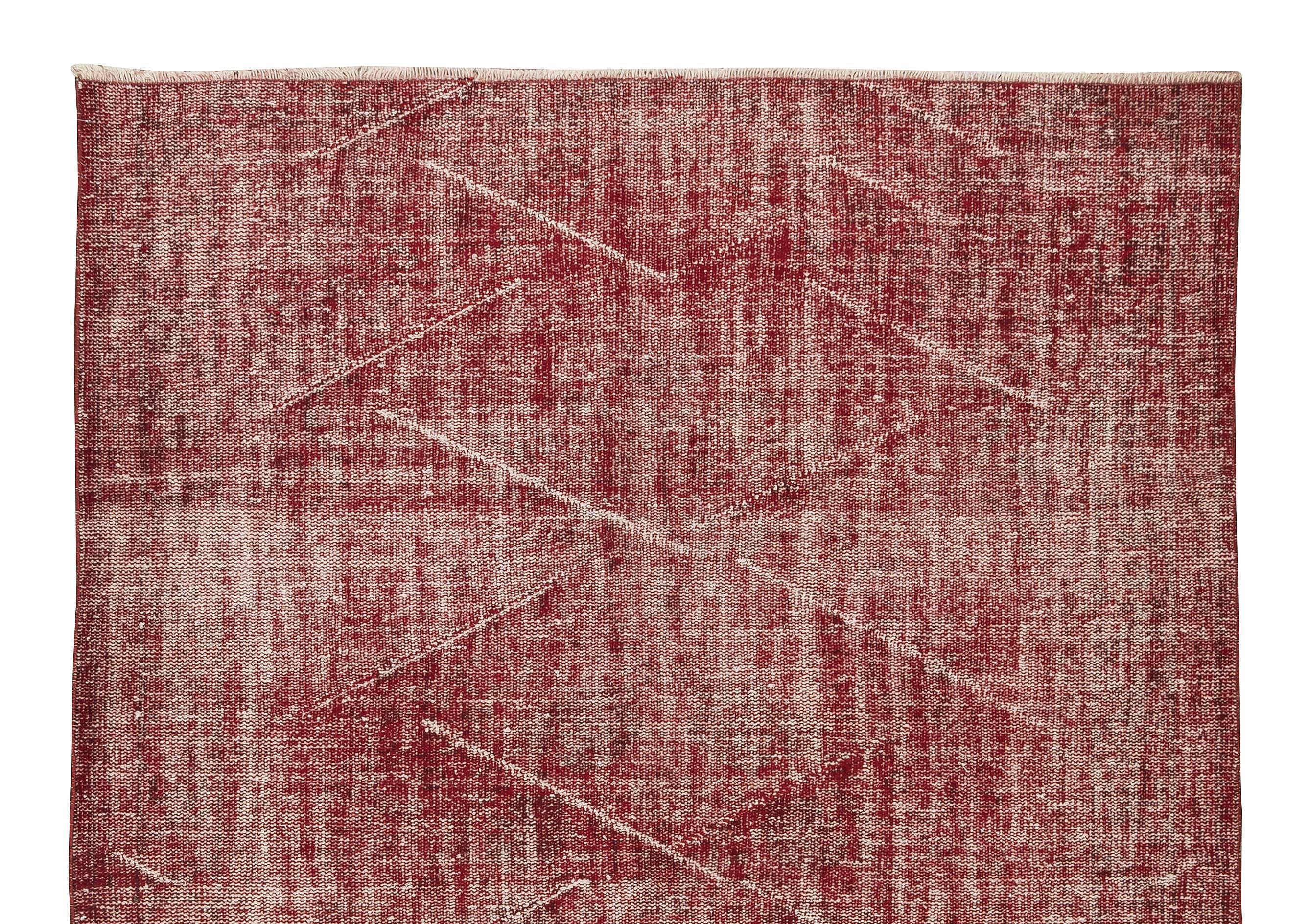 Hand-Knotted 5.7x8 Ft Distressed Mid-20th Century Handmade Turkish Area Rug in Red For Sale