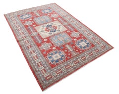 5.7x8 ft Hand Knotted Tribal Area Rug for Living Room Decor. 100% Wool