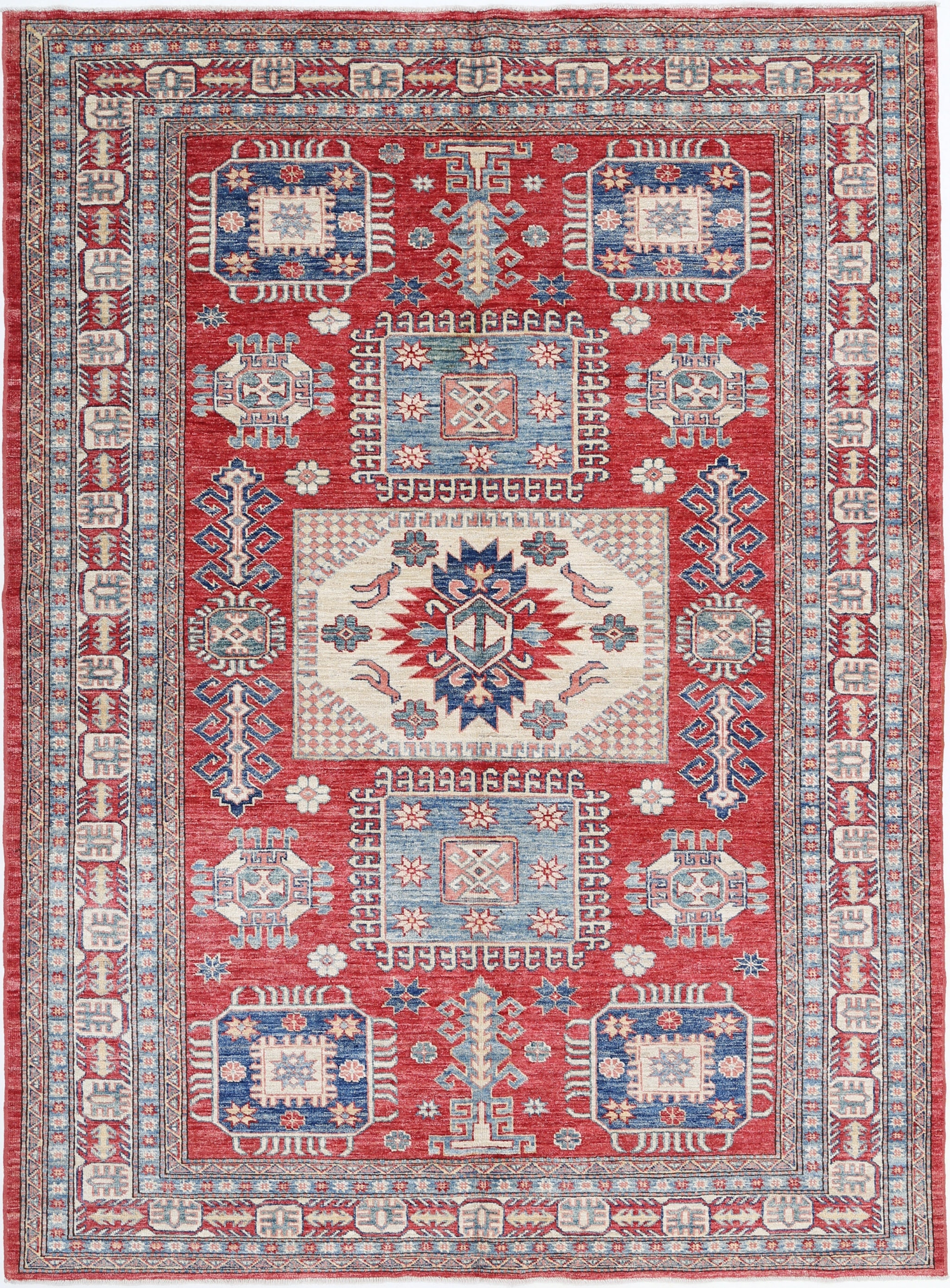 5.7x8 ft Hand Knotted Tribal Area Rug for Living Room Decor. 100% Wool