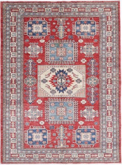 5.7x8 ft Hand Knotted Tribal Area Rug for Living Room Decor. 100% Wool