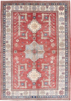 5.7x8 ft Handknotted Red Wool Area Rug for Living Room, Bedroom, and Dining Room