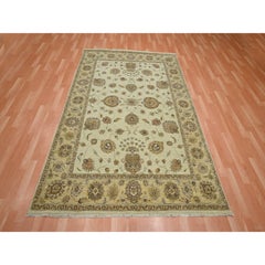 5'7 "x8' Ivory Agra with Ziegler Design Leaf Pattern Hand Knotted Pure Wool Rugs (Tappeto in pura lana annodato a mano)
