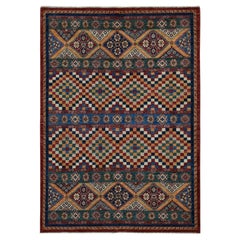 5'7 "x8' Verde Sacramento, Diseño Super Kazak Khorjin, Alfombra de Lana Anudada a Mano