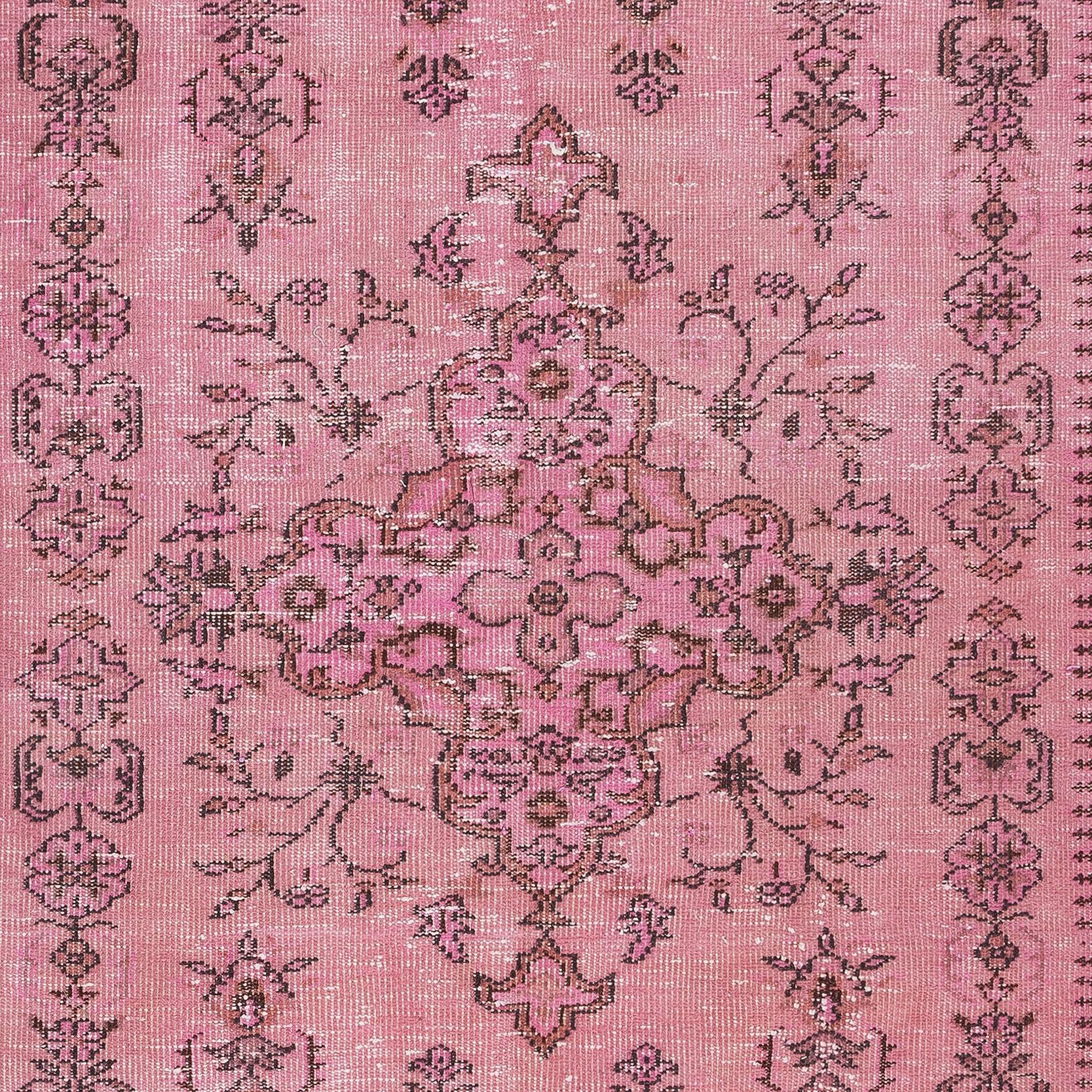 Modern 5.7x8.4 ft Contemporary Pink Area Rug, Handmade Turkish Carpet, Floor Covering