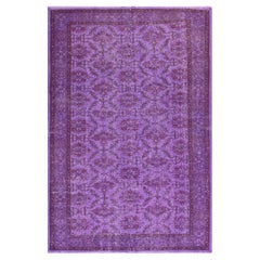 5.7x8.4 ft Handmade Vintage Floral Turkish Rug, Wool and Cotton Carpet in Purple 5.7x8.4 ft Handmade Vintage Floral Turkish Rug, Wool and Cotton Carpet in Purple